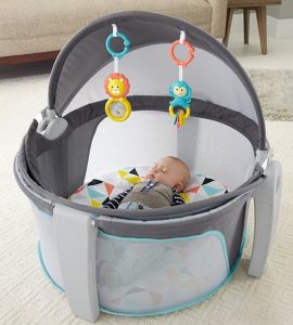 baby sleeping in Fisher-Price On-The-Go Baby Dome