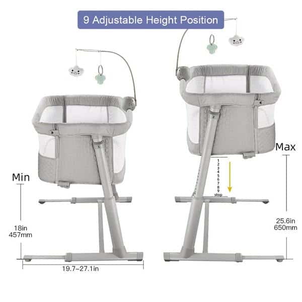 height adjustable setting of RONBEI Bedside Sleeper Baby Bed Bassinet