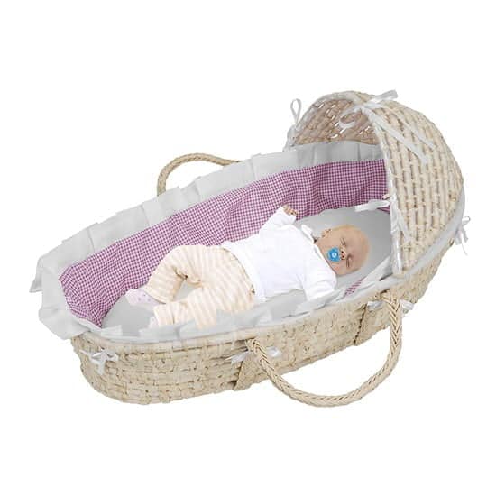 Baby sleeping in Hooded Baby Moses Basket with Liner