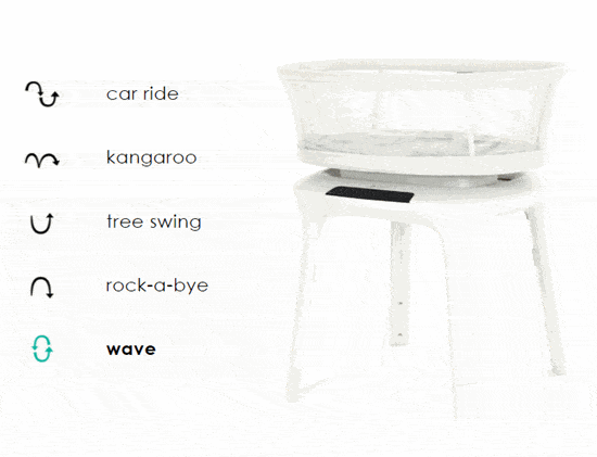 mamaRoo Sleep Bassinet motion are wave, kangaroo, tree swing, car ride, and rock-a-bye