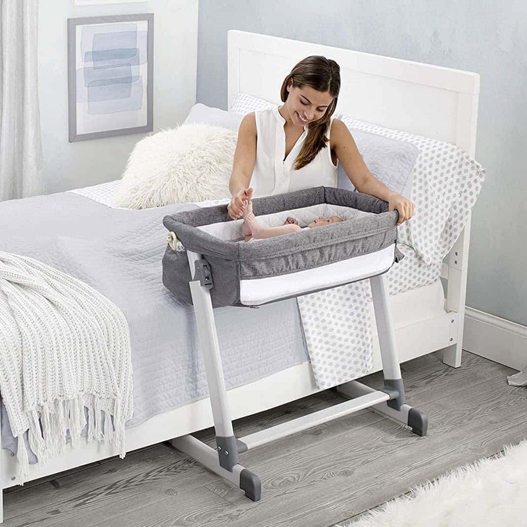placing Simmons Kids By The Bed City Sleeper Bassinet near the bed