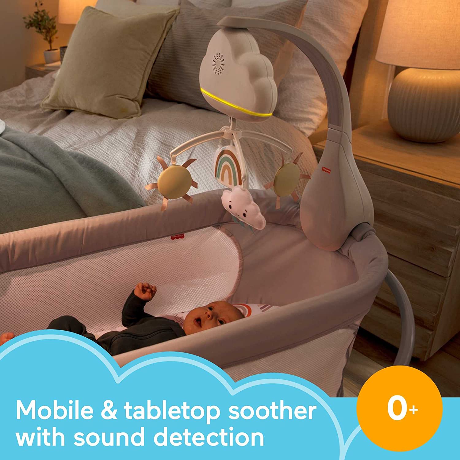 Baby-in-Bassinet-Fisher-Price-Rainbow-Mobile