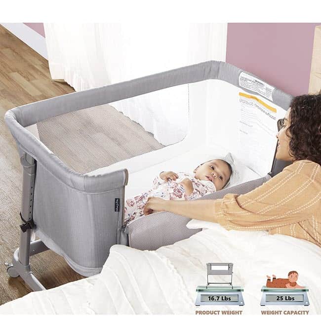 how to attach Dream On Me Waves Bassinet and Bedside Sleeper with parents bed