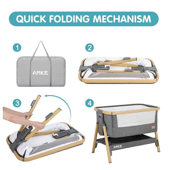 how to fold AMKE Baby Bassinets Bedside Sleeper
